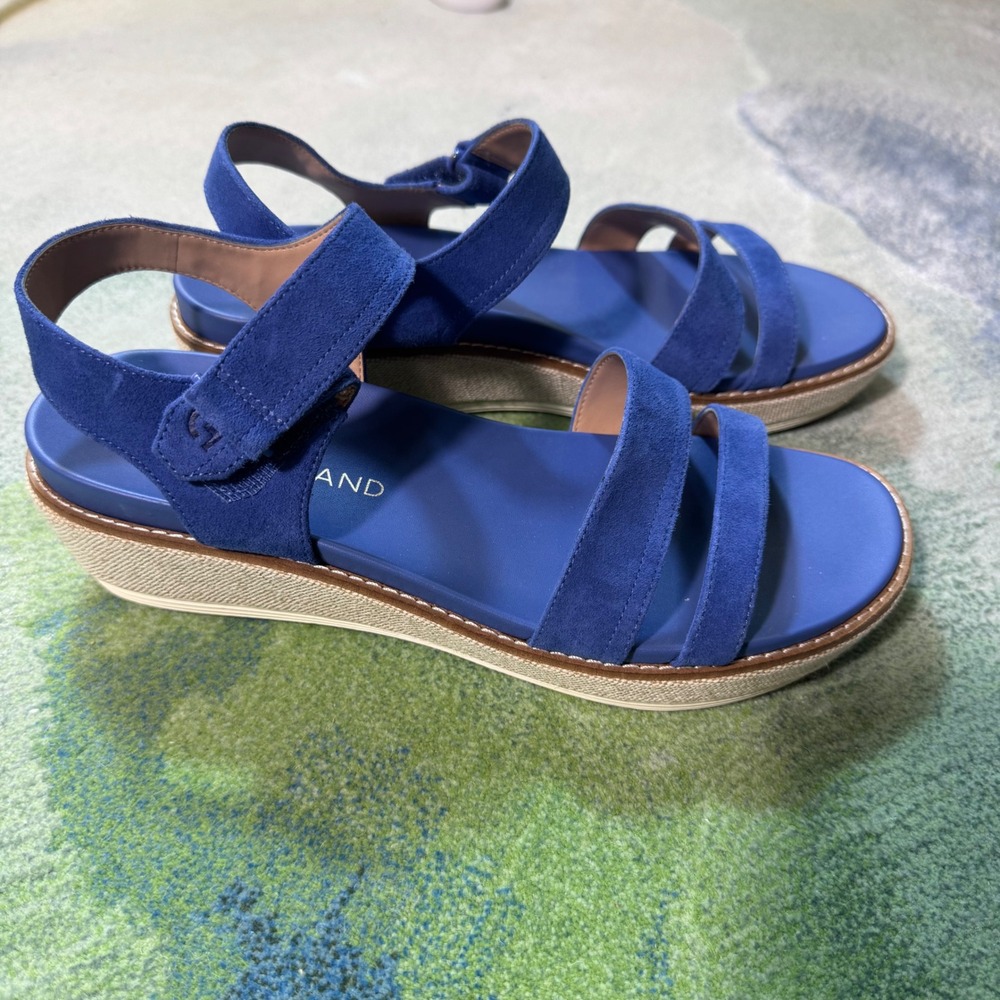 Cole Haan OriginalGrand Blue Suede Platform Wedge Sandals W32542 Womens 8.5 B